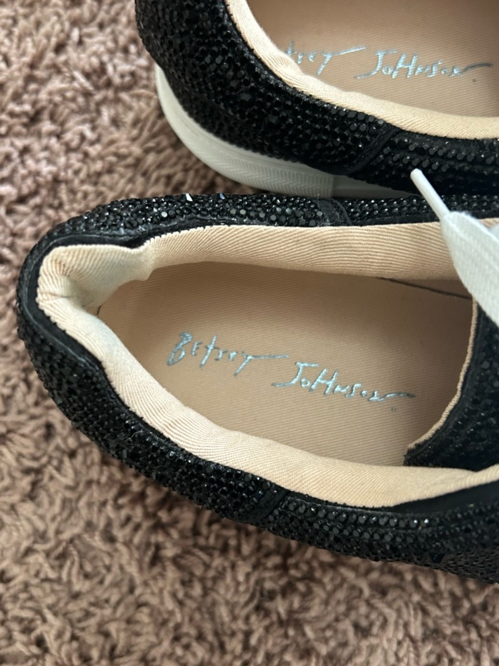 Betsey Johnson Black Crystal-Embellished Sneakers with White Laces - Picture 3 of 4